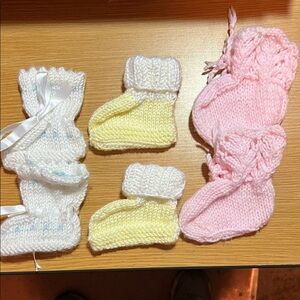 Cozy Knit Baby Booties 3pc Set - White, Yellow, Pink
